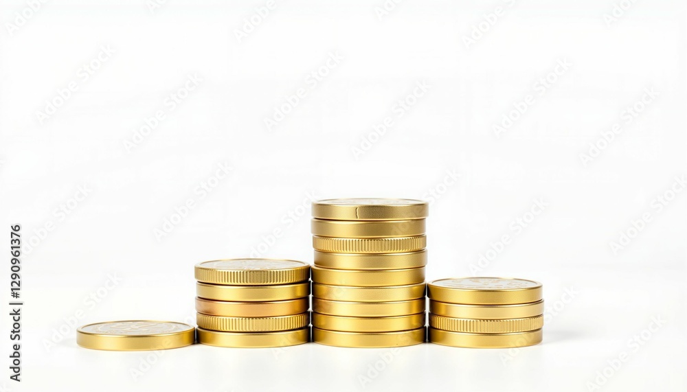 Gold coins stacked in pyramid shape on white background, wealth concept Gold coins stacked in pyramid shape on white background, wealth concept