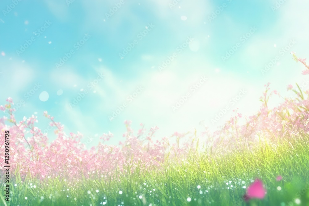 lush lawn glowing in morning dew pastel sky with wispy clouds gentle bokeh fresh spring air radiating calm and the promise of a bright day lush lawn glowing in morning dew pastel sky with wispy clouds gentle bokeh fresh spring air radiating calm and the promise of a bright day