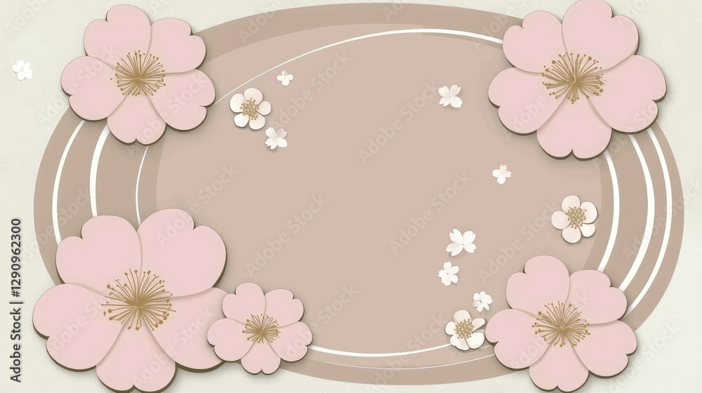 Elegant Pink Flowers on Beige Background - Floral Design Wallpaper