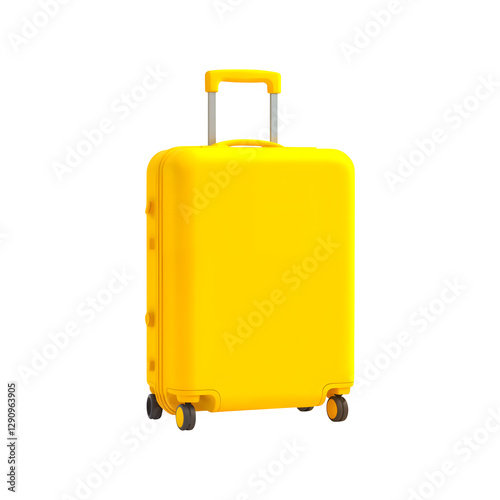 Yellow 3d suitcase isolated on transparent background. Yellow suitcase png. Travel and trips