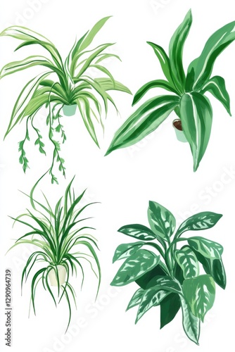 Wallpaper Mural Illustration showcasing parts of Chlorophytum comosum highlighting different leaf structures Torontodigital.ca