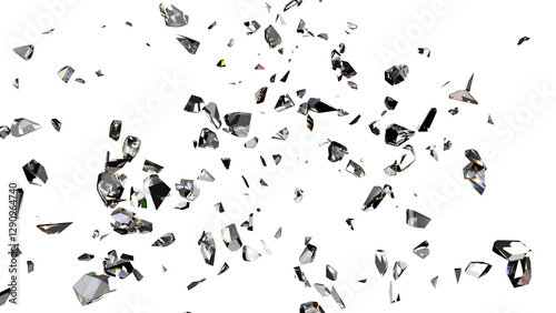 Fotografía Shattered Glass Fragments on Transparent Background