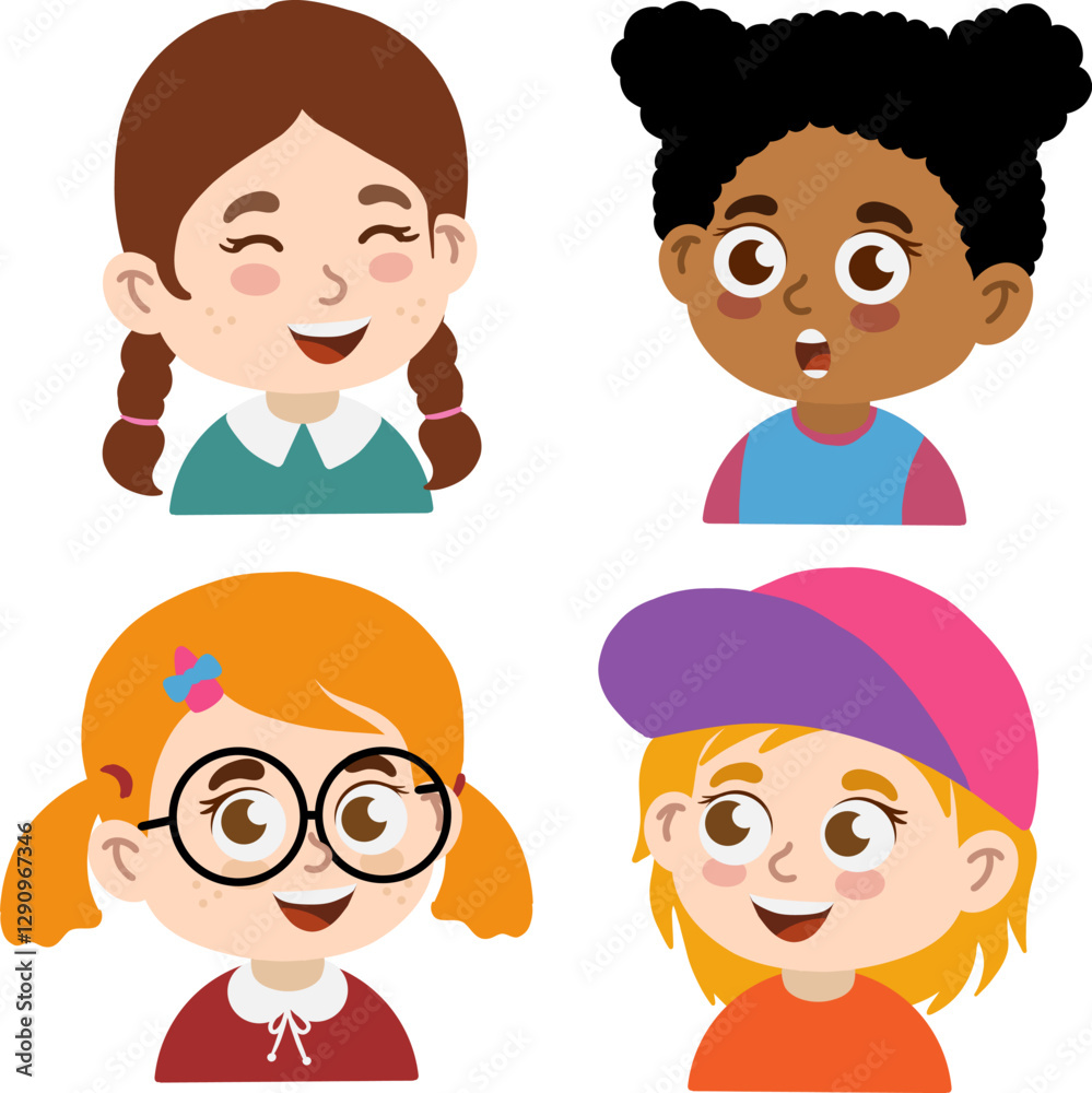 Cute Cartoon Vector Illustration of a Little Girl’s Face Cute Cartoon Vector Illustration of a Little Girl’s Face