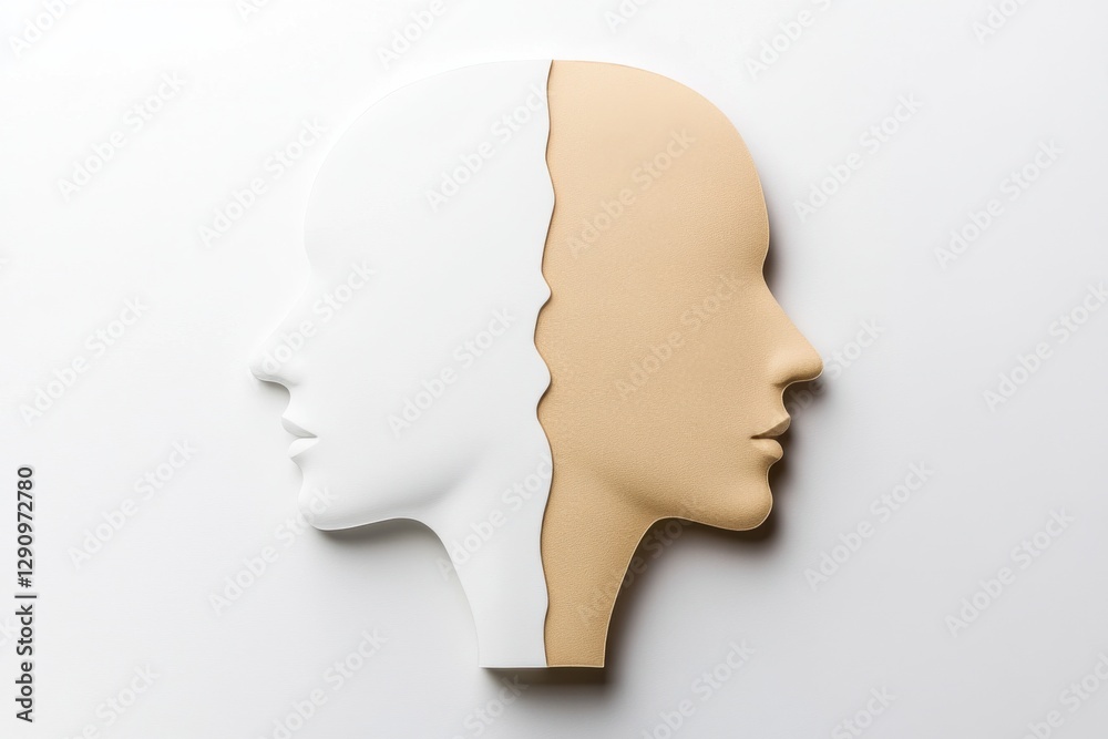 Exploring the duality of bipolar disorder through minimalist art on a white background Exploring the duality of bipolar disorder through minimalist art on a white background