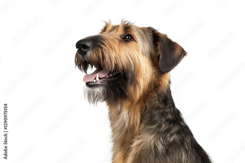 A close-up shot of a brown and black dog with its mouth open, showcasing its unique features A close-up shot of a brown and black dog with its mouth open, showcasing its unique features