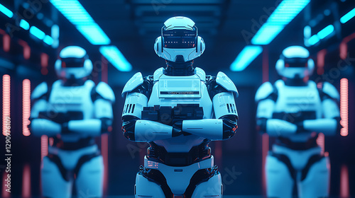 Wallpaper Mural Sleek robot assembling packages high-tech warehouse digital art futuristic environment front view automation innovation Torontodigital.ca