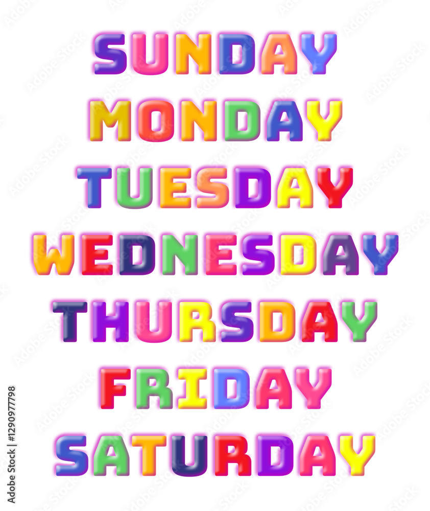Vibrant Weekday Alphabet Display: A Colorful Spectrum of Days Vibrant Weekday Alphabet Display: A Colorful Spectrum of Days