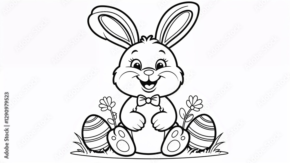Fototapeta premium easter bunny with easter eggs coloring page for kids
