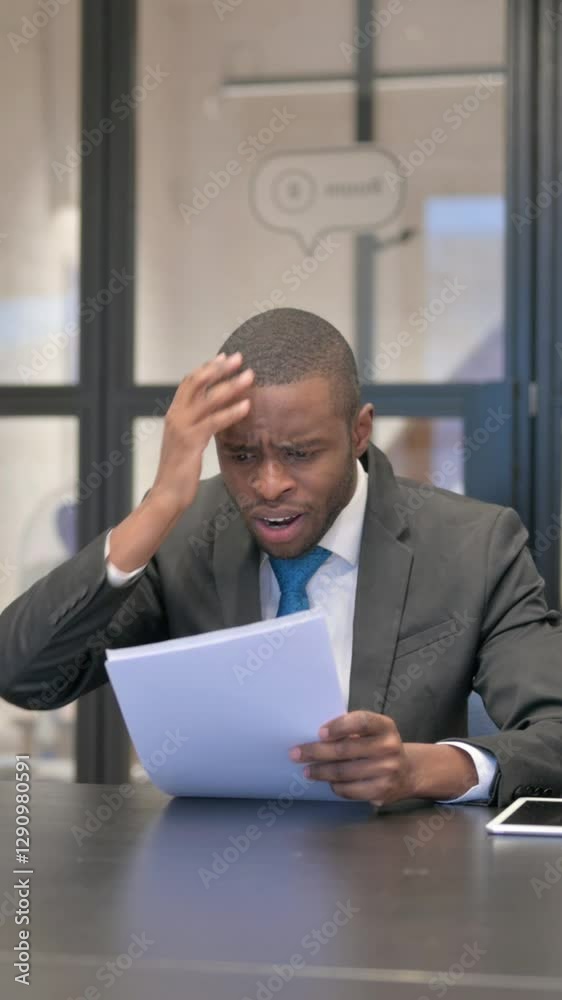 African Businessman Feeling Upset while Reading Contract African Businessman Feeling Upset while Reading Contract