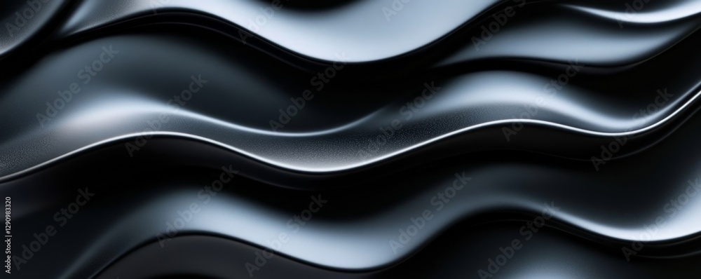 Black Wavy 3D Shapes on White Background, Generative AI Black Wavy 3D Shapes on White Background, Generative AI