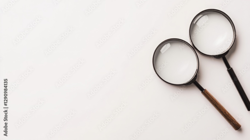 banner materials, posters, presentation materials. two magnifying glasses on a white background and for text spacing banner materials, posters, presentation materials. two magnifying glasses on a white background and for text spacing