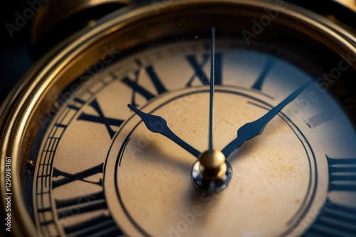 A close-up shot of a clock face featuring Roman numerals photo