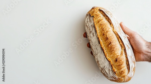 banner materials, posters, presentation materials. the hand of a person carrying bread on a white background and for text spacing