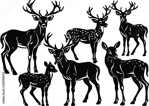 Deer Silhouette set black Vector design, Deer Illustration Vector animal set Design for Printing and Craft Projects.