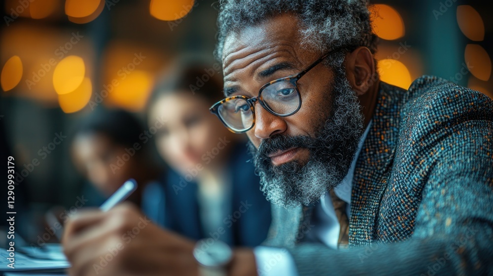 Focused Businessman Taking Notes at Conference Focused Businessman Taking Notes at Conference
