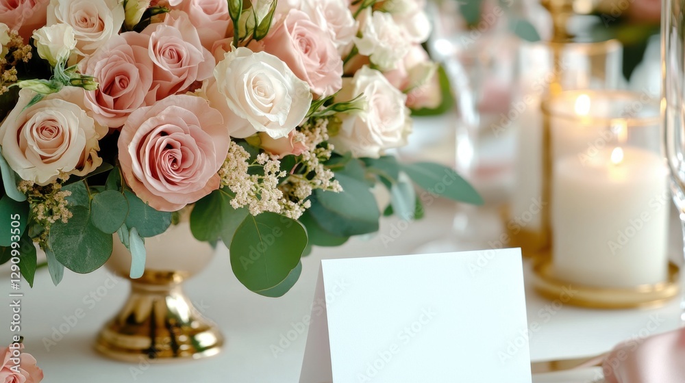 Obraz premium Beautiful Mother's Day table arrangement featuring pink and white roses with elegant candlelight decor in a cozy setting