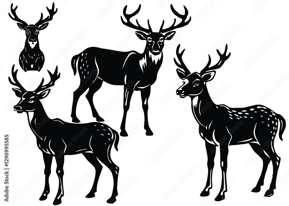 Fototapeta premium Deer Silhouette set black Vector design, Deer Illustration Vector animal set Design for Printing and Craft Projects.