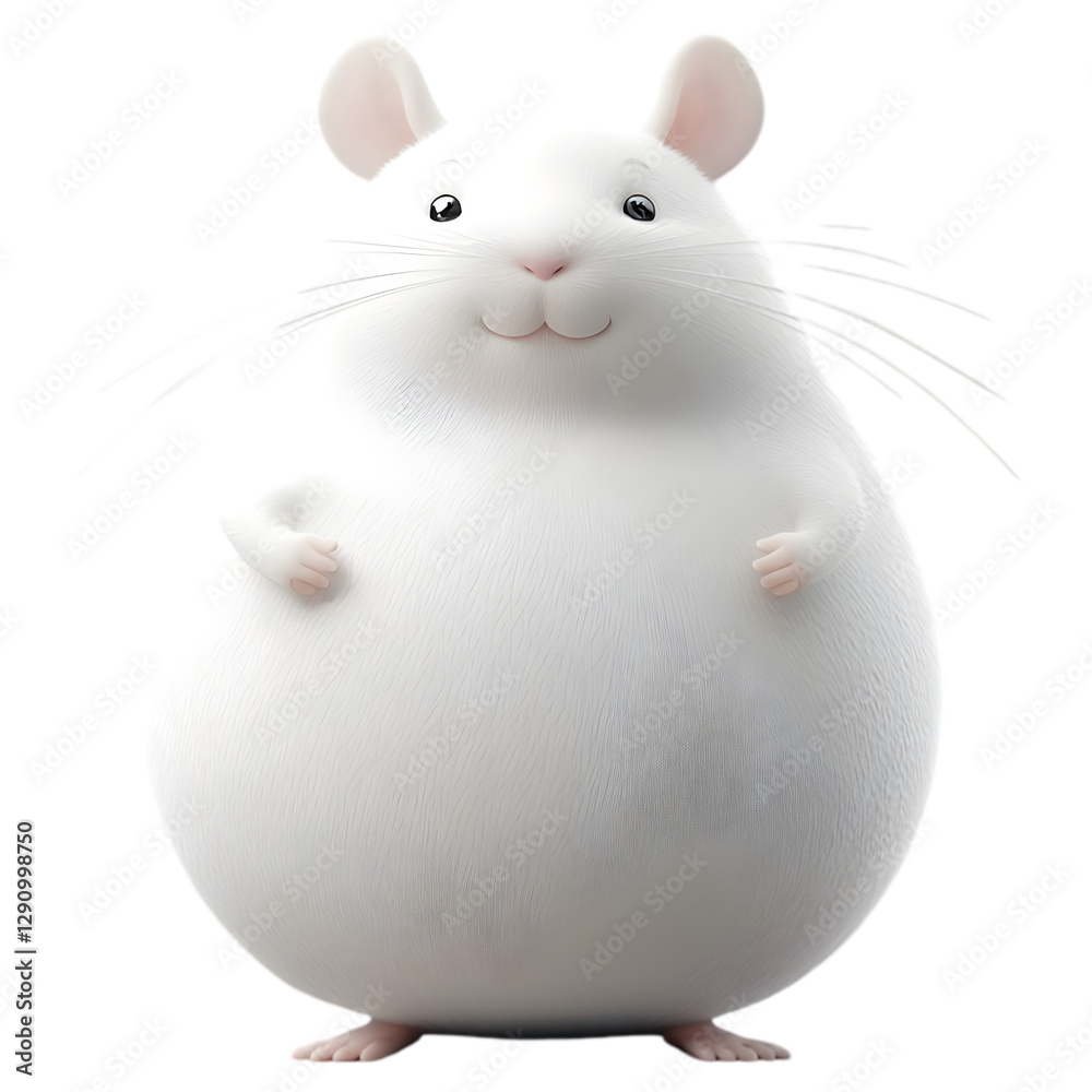 Chubby White Mouse_A 3D cartoon rat made of clean, flowing lines, playful and clever expression, standing upright, minimalistic design. Chubby White Mouse_A 3D cartoon rat made of clean, flowing lines, playful and clever expression, standing upright, minimalistic design.