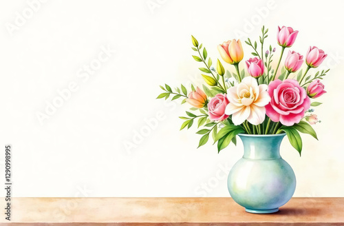 Wallpaper Mural Mother's Day. An elegant vase filled with various colors: roses, lilies and tulips. An empty place for the text. Torontodigital.ca