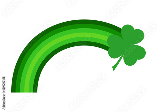 Logo silueta trébol de tres hojas con arcoiris color verde para tarjetas y felicitaciones de San Patricio