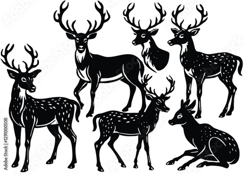 Deer Silhouette set black Vector design, Deer Illustration Vector animal set Design for Printing and Craft Projects.