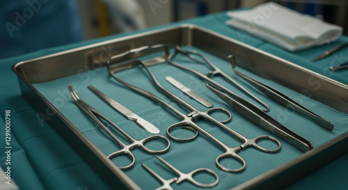Surgical instruments laid out ready for operation use photo