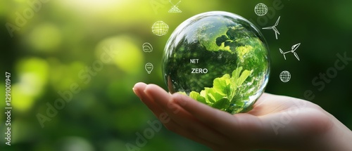 net zero earth in hand, environmental concept.