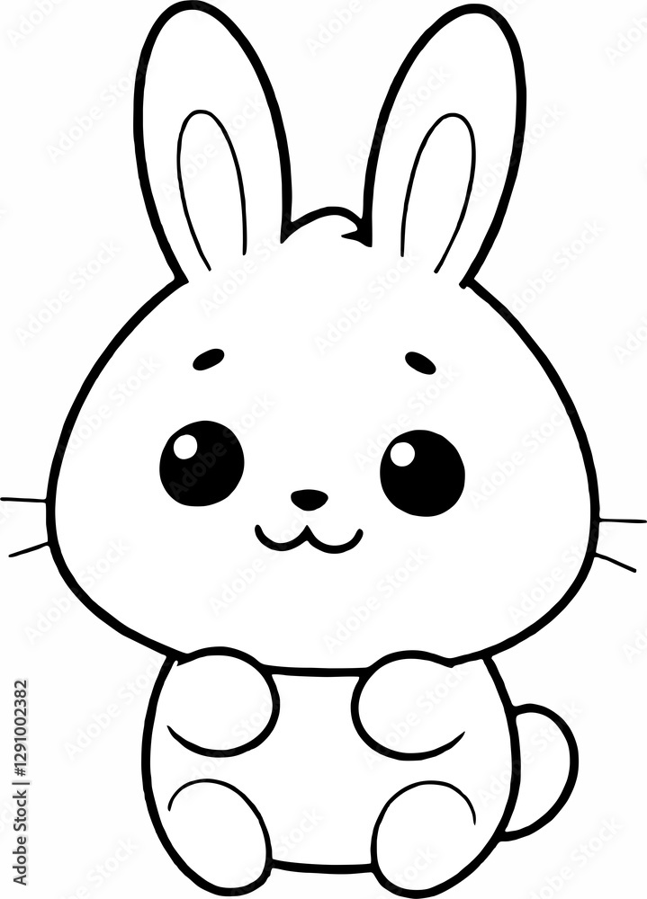 Easter bunny drawing, black and white line drawing, can be colored. Easter bunny drawing, black and white line drawing, can be colored.