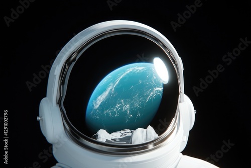 Astronaut helmet reflects vibrant Earth against vast cosmic back
