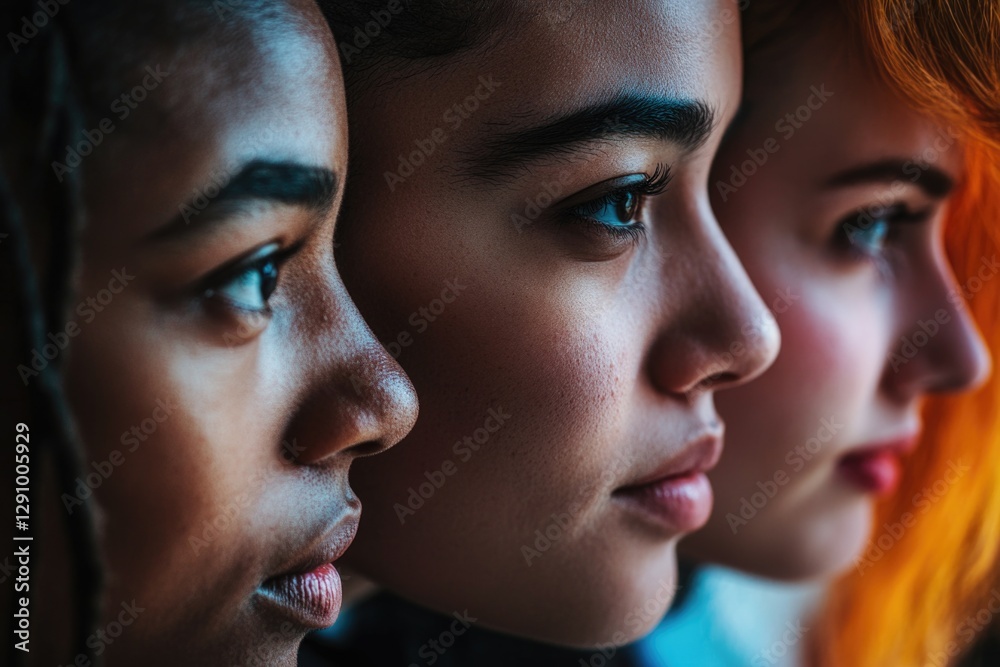 Group of females standing side by side, possibly friends or colleagues Group of females standing side by side, possibly friends or colleagues