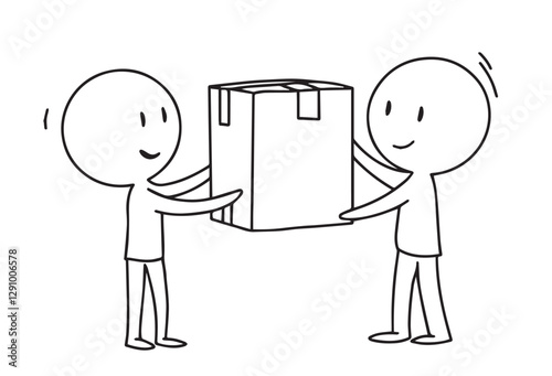 delivery and moving. the stick man hands the box. vector illustration in doodle style.