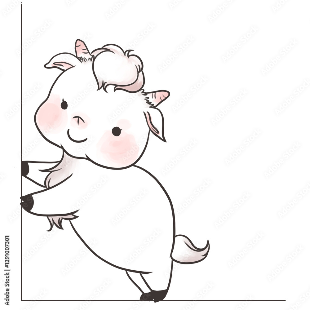 Fototapeta premium Smiling Baby Goat Holding the Left Edge(왼벽을 잡은 아기염소)