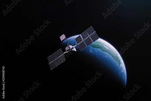 Satellite orbits Earth, showcasing advanced technology against c