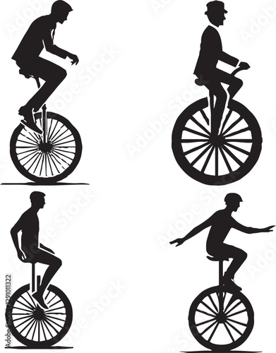 "Dynamic Unicycle Silhouettes - Black and White Balancing Acts"