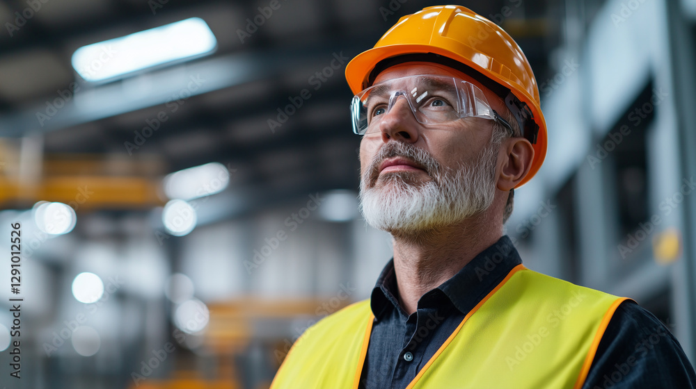 Senior industrial worker overseeing operations in factory environment Senior industrial worker overseeing operations in factory environment