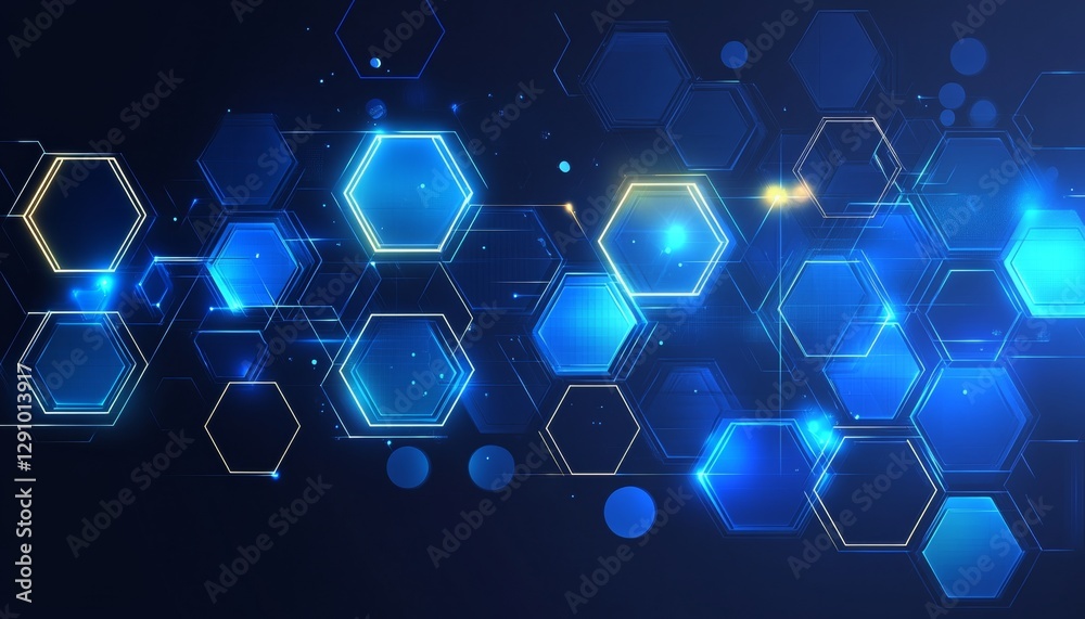 Futuristic Glowing Blue Hexagon Network on a Black Background, Abstract Technology Concept Futuristic Glowing Blue Hexagon Network on a Black Background, Abstract Technology Concept