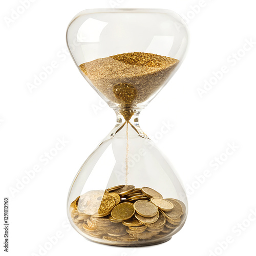 Time and Money Merged Golden Coin Hourglass on White Background