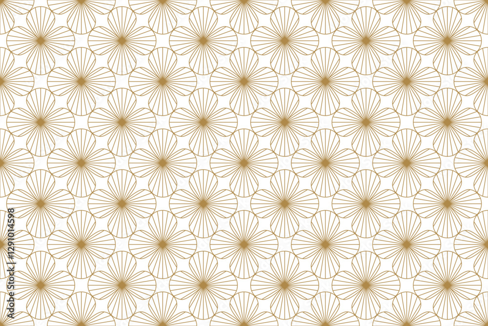 Elegant art deco seamless pattern with gold scallop shape on cream background, vector geometric floral design repeats tile. Elegant art deco seamless pattern with gold scallop shape on cream background, vector geometric floral design repeats tile.