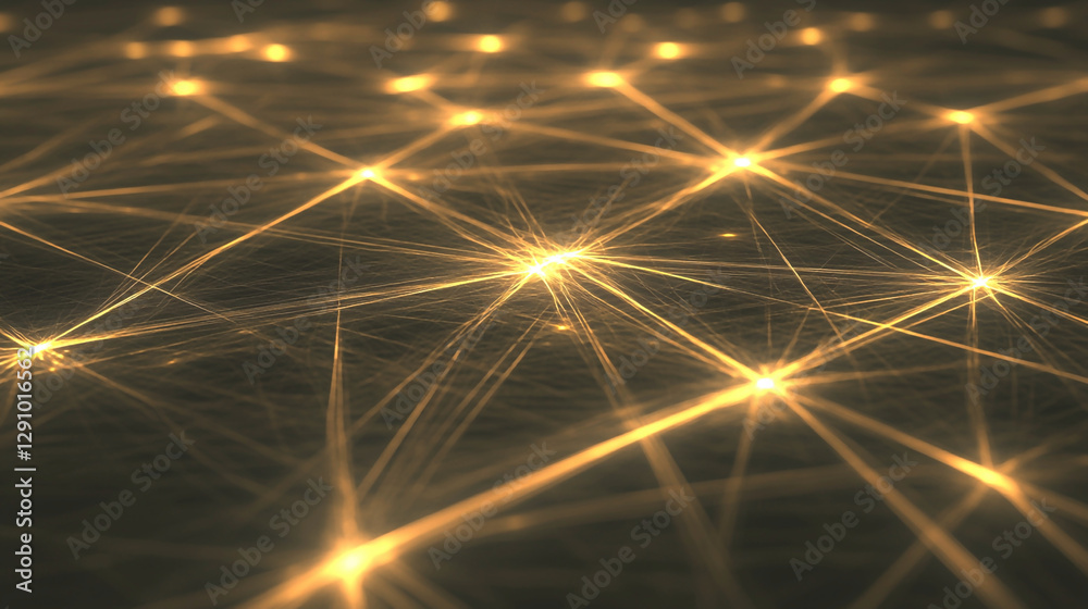 Obraz premium Golden Network Abstract Background with Glowing Lines and Bright Lights
