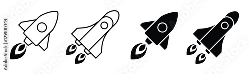 Set of Rocket Icons Representing Progress, Space Exploration, and Innovation