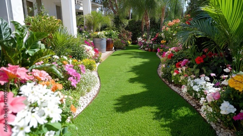 Wallpaper Mural Beautiful garden pathway lined with colorful flowers and lush greenery creating a serene outdoor retreat for relaxation Torontodigital.ca