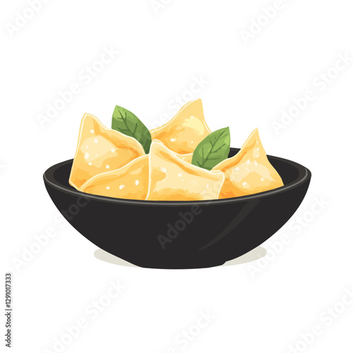 Minimalist flat illustration of Wontons, featuring a clean design isolated on a white background.

