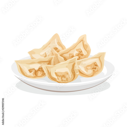 Minimalist flat illustration of Wontons, featuring a clean design isolated on a white background.

