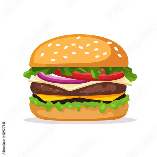 Minimalist flat illustration of Veggie Burger, featuring a clean design isolated on a white background.

