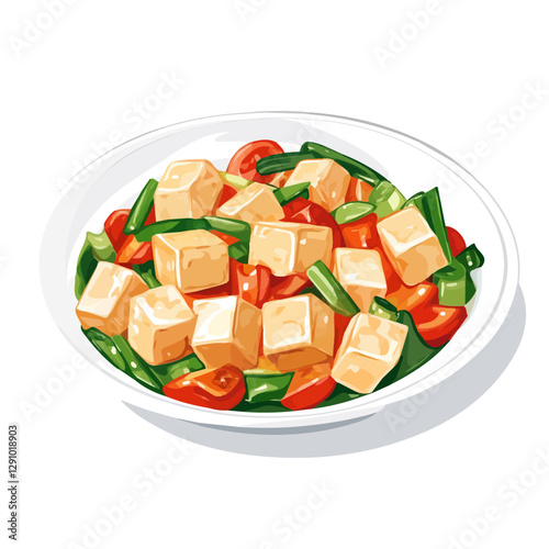 Minimalist flat illustration of Tofu Stir Fry, featuring a clean design isolated on a white background.

