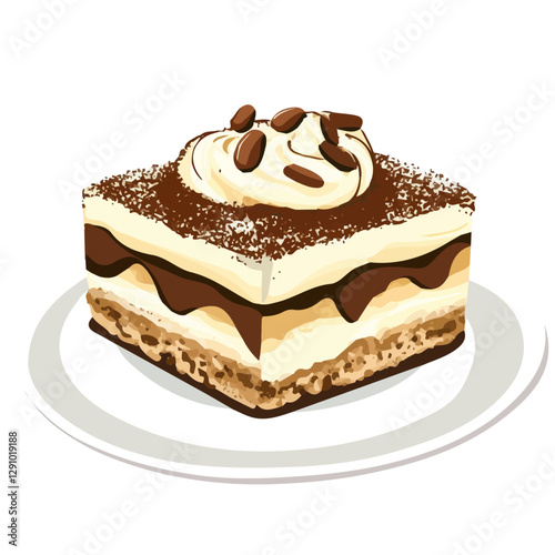 Minimalist flat illustration of Tiramisu, featuring a clean design isolated on a white background.

