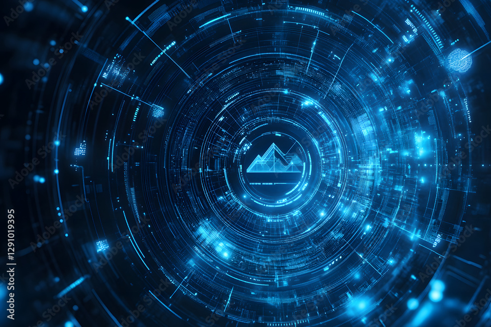 Futuristic Data Visualization, Abstract Blue Technology Background Futuristic Data Visualization, Abstract Blue Technology Background