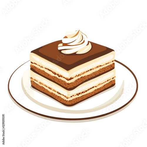 Minimalist flat illustration of Tiramisu, featuring a clean design isolated on a white background.

