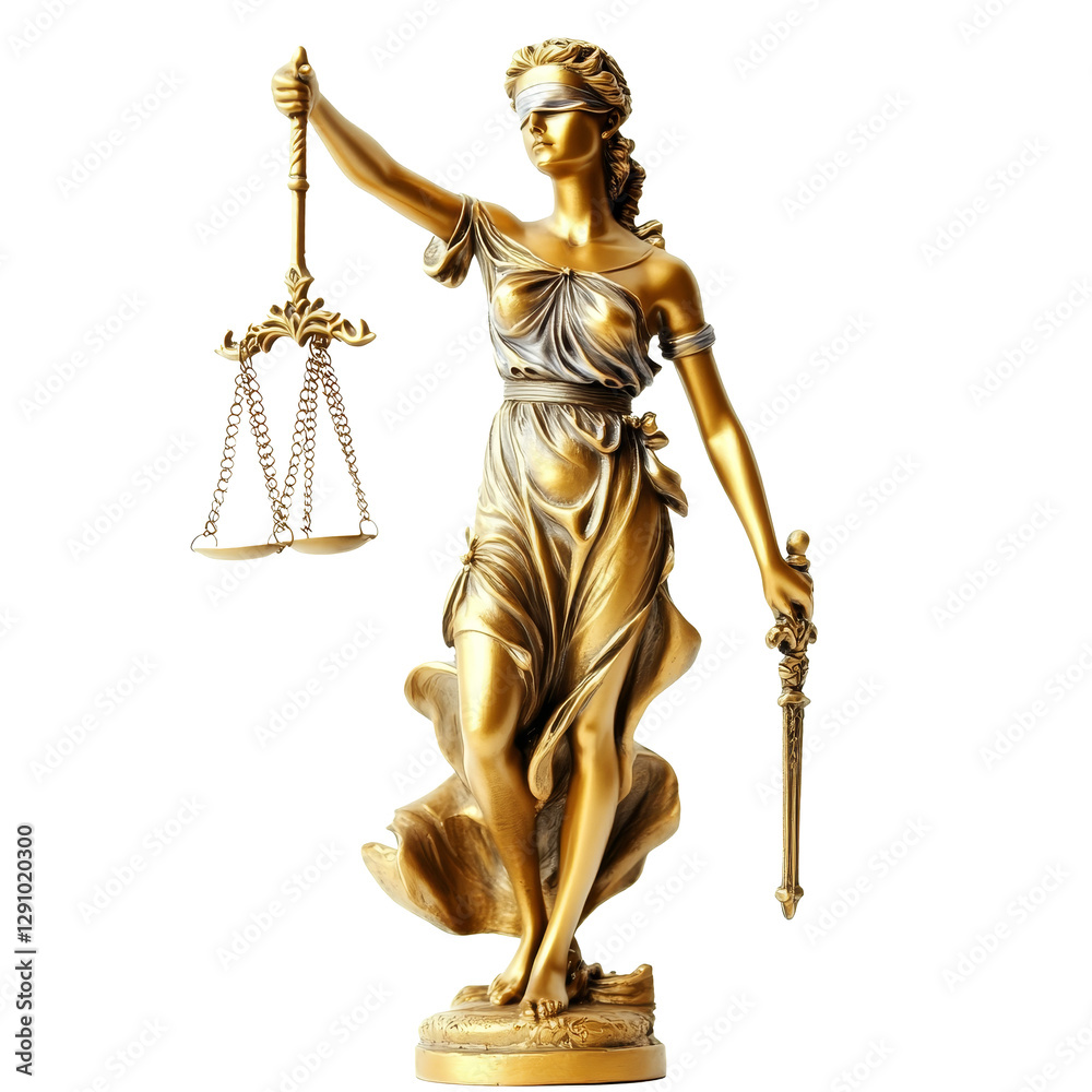 Statue of the Lady of Justice holding scales and a sword on a transparent background, representing fairness and lawfulness, Statue of Lady of justice on transparent background Statue of the Lady of Justice holding scales and a sword on a transparent background, representing fairness and lawfulness, Statue of Lady of justice on transparent background