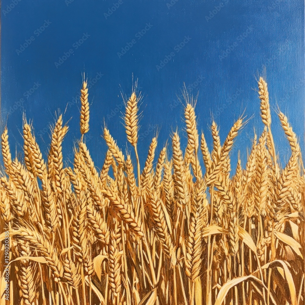 Fototapeta premium Golden wheat field under a vibrant blue sky